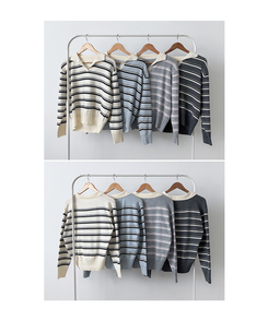 オープンカラーストライプニット