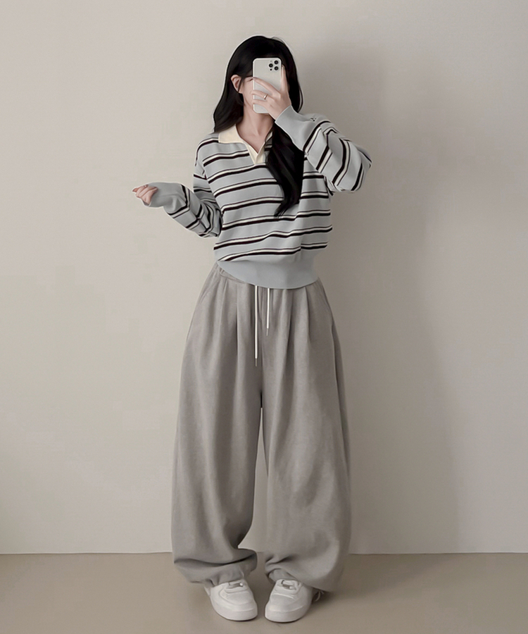 オープンカラーストライプニット SKY BLUE