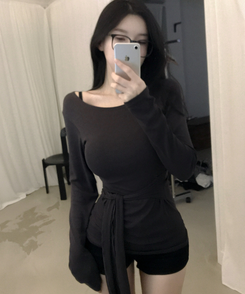 ウエストリボンラップ長袖Tシャツ(7color) CHARCOAL