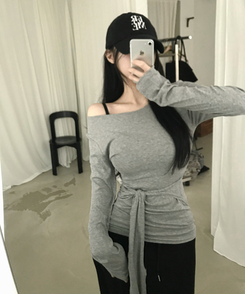 ウエストリボンラップ長袖Tシャツ(7color) GRAY
