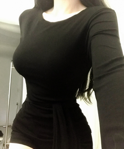 ウエストリボンラップ長袖Tシャツ(7color) BLACK