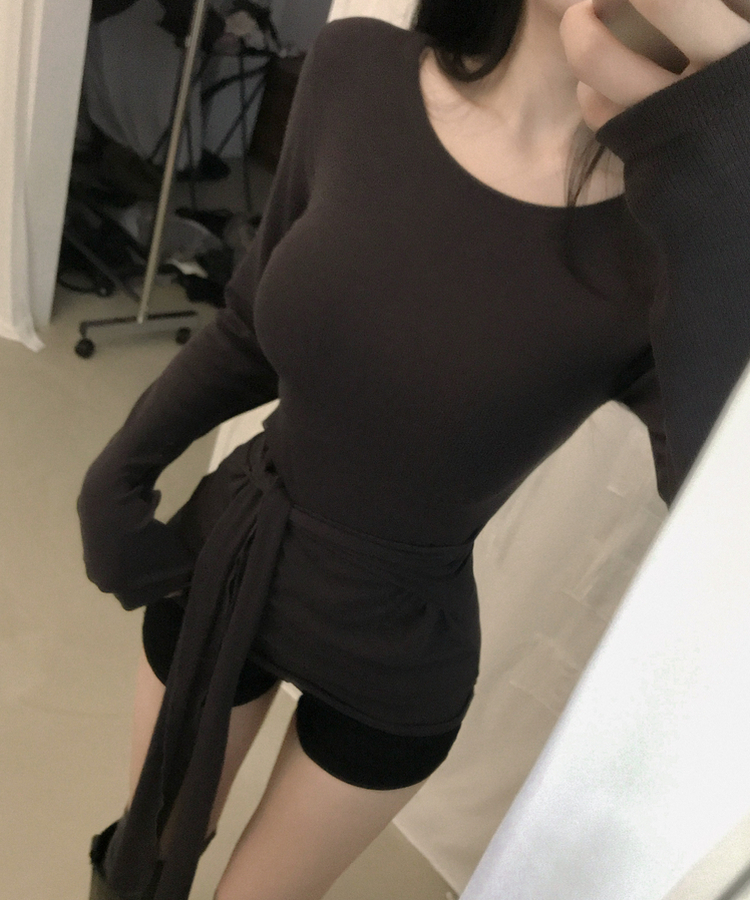 ウエストリボンラップ長袖Tシャツ(7color) CHARCOAL