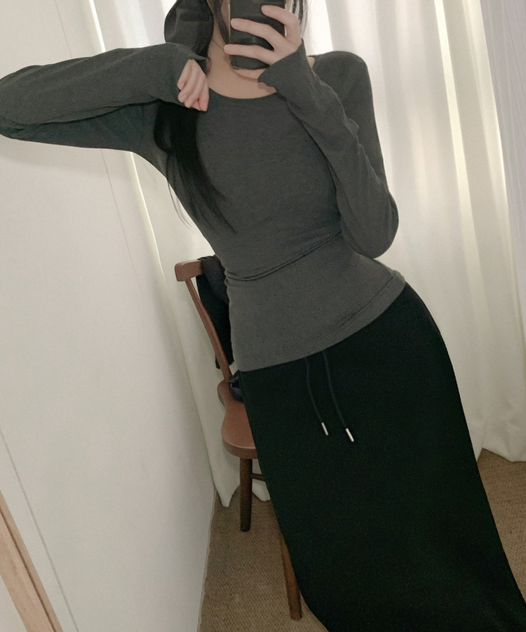 ウエストリボンラップ長袖Tシャツ(7color) DEEP GRAY