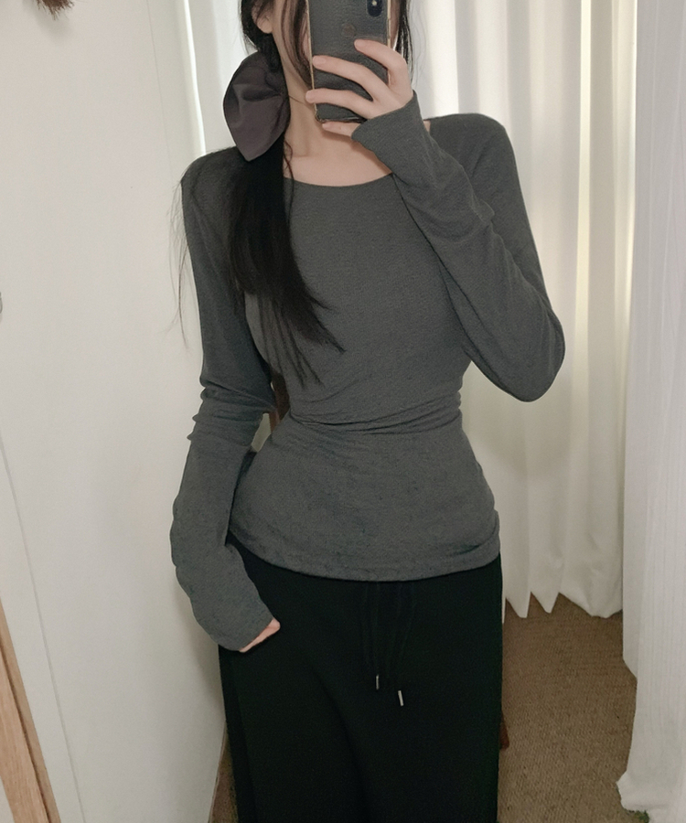 ウエストリボンラップ長袖Tシャツ(7color) DEEP GRAY