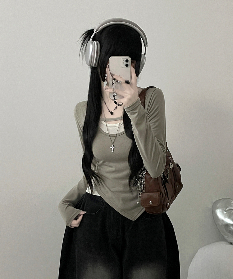 쿠미리본끈홀터넥나시유넥언발사선긴팔세트 연카키