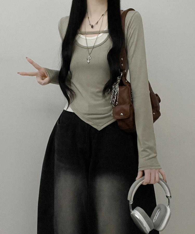 쿠미리본끈홀터넥나시유넥언발사선긴팔세트 연카키