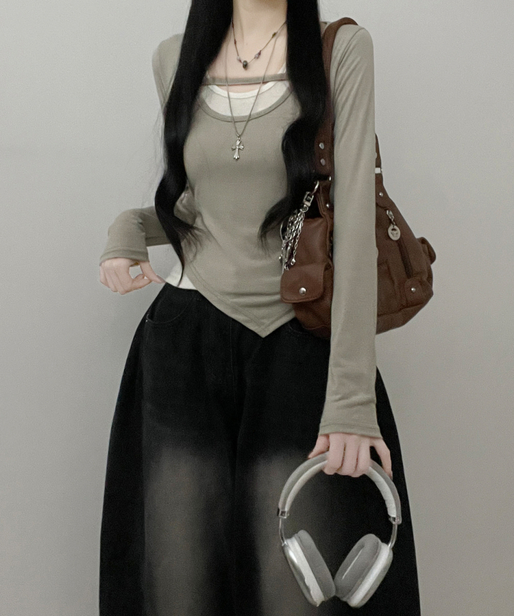 쿠미리본끈홀터넥나시유넥언발사선긴팔세트 연카키