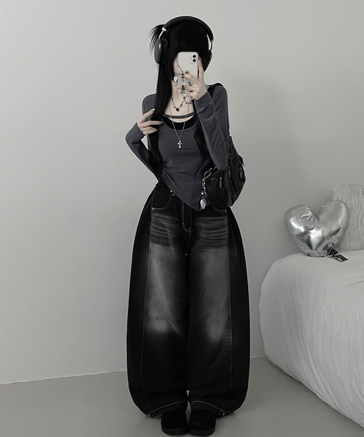 쿠미리본끈홀터넥나시유넥언발사선긴팔세트 먹색