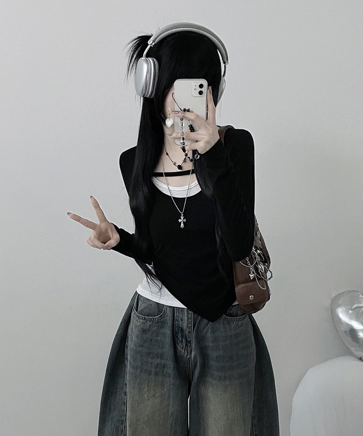 쿠미리본끈홀터넥나시유넥언발사선긴팔세트 블랙