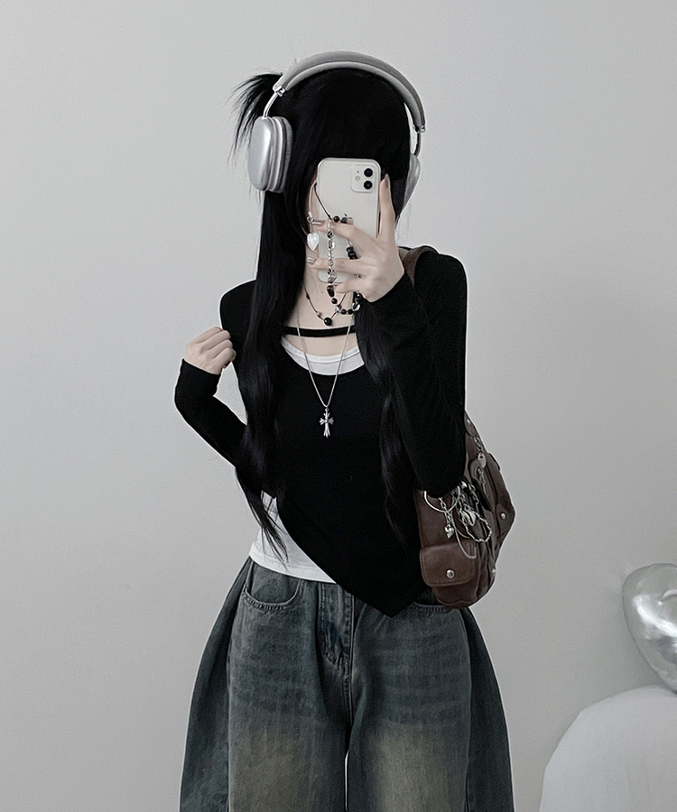 쿠미리본끈홀터넥나시유넥언발사선긴팔세트 블랙