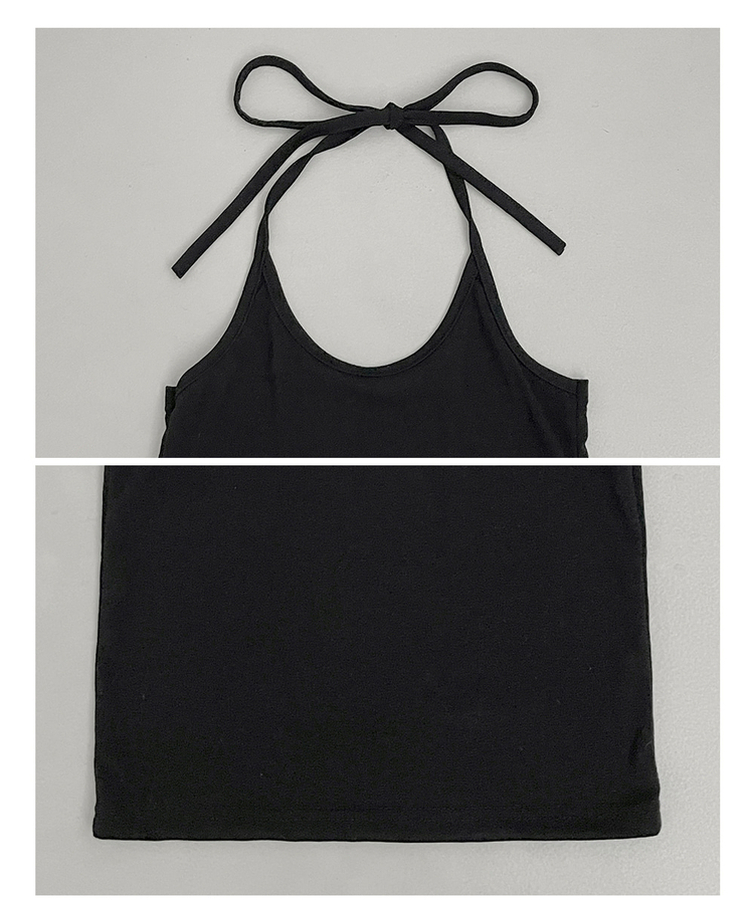 쿠미리본끈홀터넥나시유넥언발사선긴팔세트