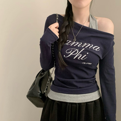 ホルターネックレイヤードTシャツ GREY