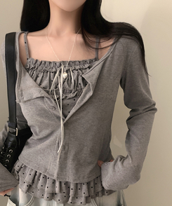 【SET】リボンフリルキャミソール＋カーディガン GREY