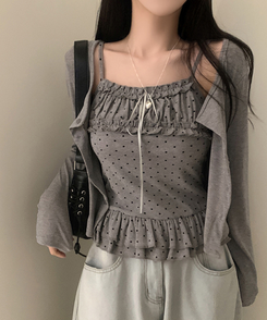 【SET】リボンフリルキャミソール＋カーディガン GREY