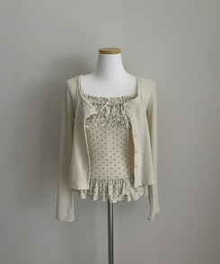 【SET】リボンフリルキャミソール＋カーディガン