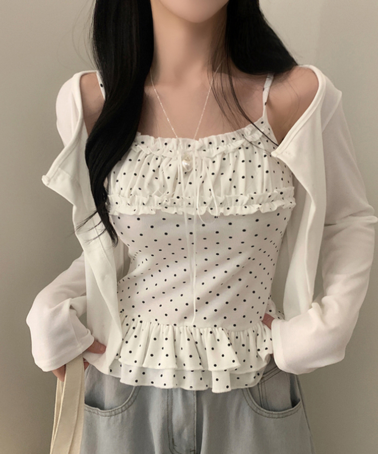 【SET】リボンフリルキャミソール＋カーディガン IVORY