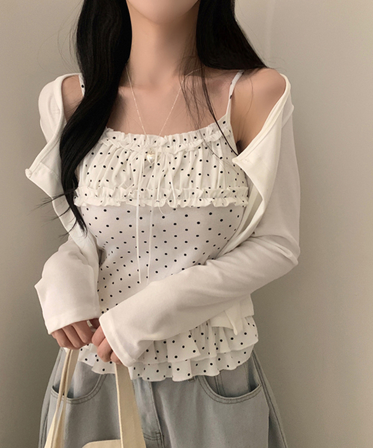 【SET】リボンフリルキャミソール＋カーディガン IVORY