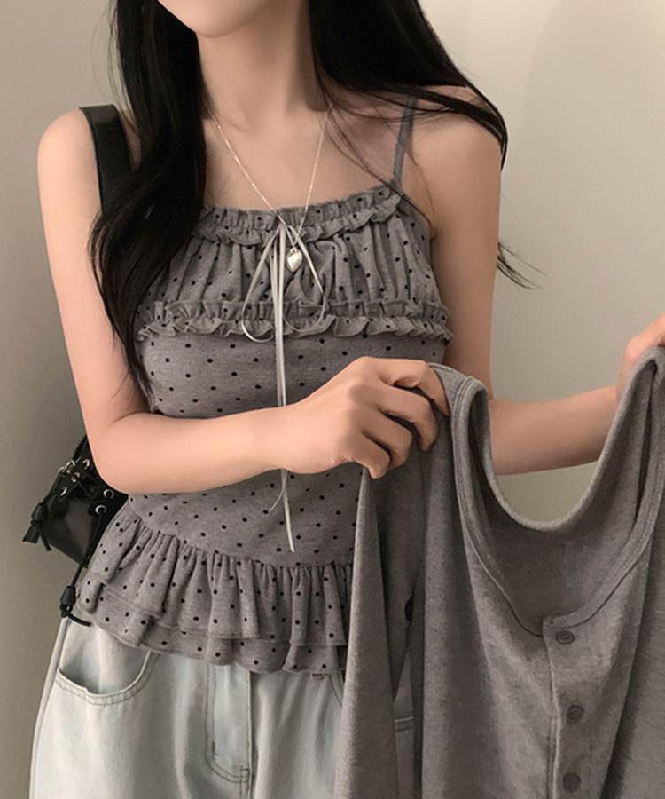 【SET】リボンフリルキャミソール＋カーディガン GREY