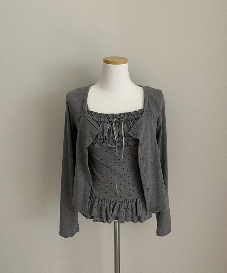 【SET】リボンフリルキャミソール＋カーディガン