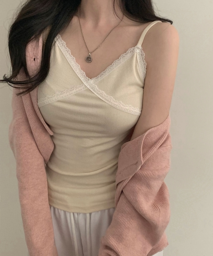 로아베 레이스 슬리브리스 끈나시 10color 크림