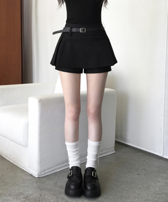 키포 벨트세트 플리츠 미니스커트 페미닌 클래식 치마바지 블랙