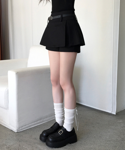키포 벨트세트 플리츠 미니스커트 페미닌 클래식 치마바지 블랙