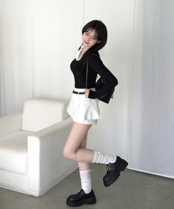 키포 벨트세트 플리츠 미니스커트 페미닌 클래식 치마바지 화이트