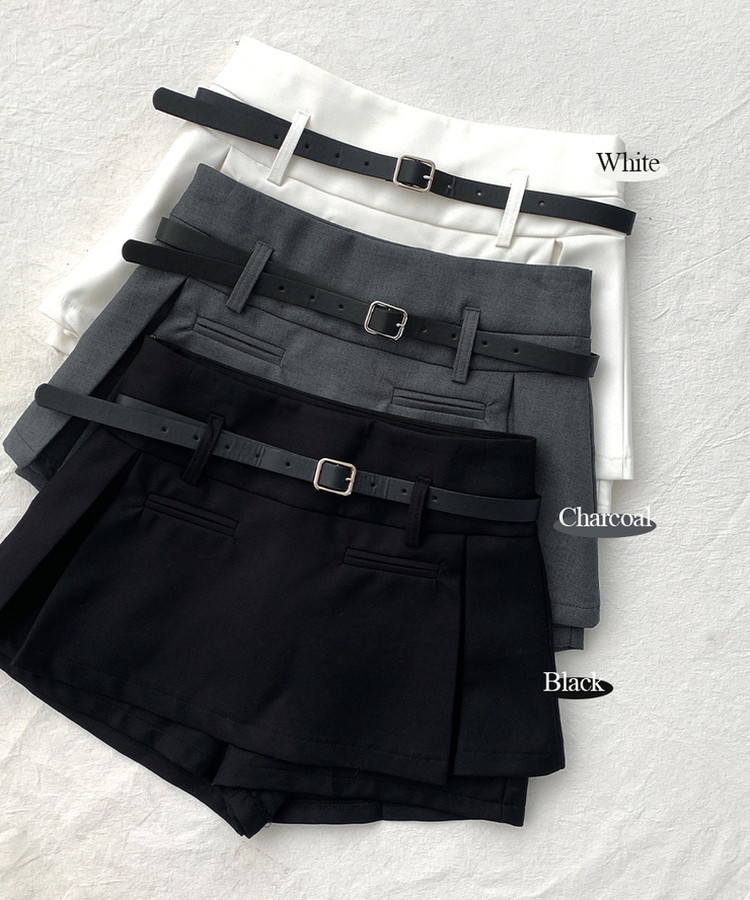 키포 벨트세트 플리츠 미니스커트 페미닌 클래식 치마바지