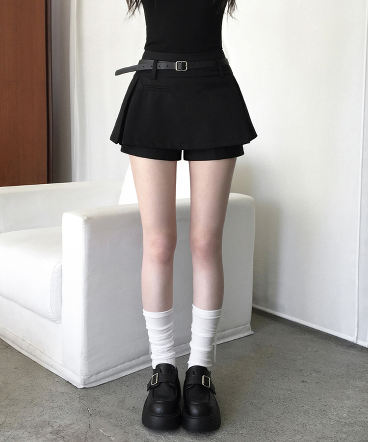 키포 벨트세트 플리츠 미니스커트 페미닌 클래식 치마바지 블랙