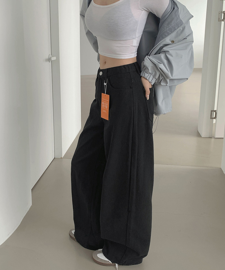 3XL밴딩 세미 와이드 코튼 4계절 면팬츠 블랙
