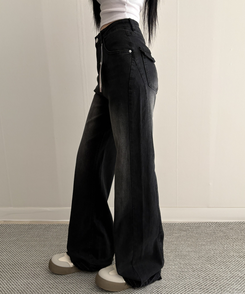 【丈別】セミフレアブーツカットデニムパンツ BLACK DENIM