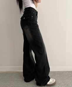 【丈別】セミフレアブーツカットデニムパンツ BLACK DENIM