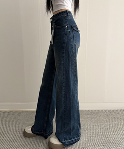 【丈別】セミフレアブーツカットデニムパンツ DEEP DENIM