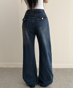 【丈別】セミフレアブーツカットデニムパンツ DEEP DENIM