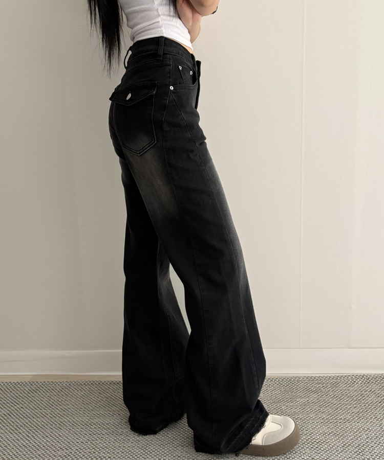 【丈別】セミフレアブーツカットデニムパンツ BLACK DENIM