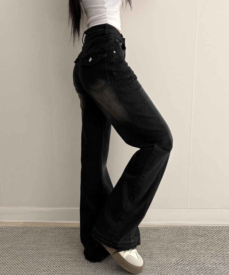 【丈別】セミフレアブーツカットデニムパンツ BLACK DENIM