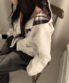 スターチェックフードルーズジップアップ OATMEAL