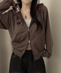 スターチェックフードルーズジップアップ CHESTNUT BROWN