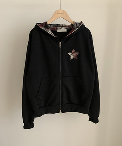 スターチェックフードルーズジップアップ