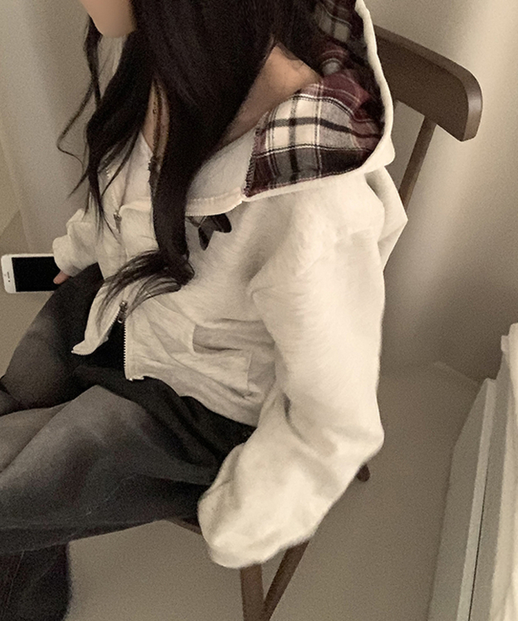 スターチェックフードルーズジップアップ OATMEAL