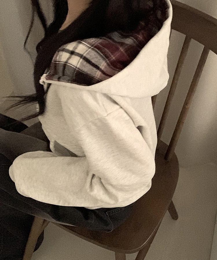 スターチェックフードルーズジップアップ OATMEAL