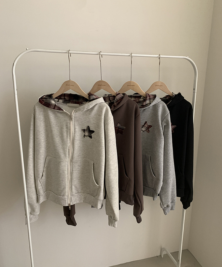 スターチェックフードルーズジップアップ