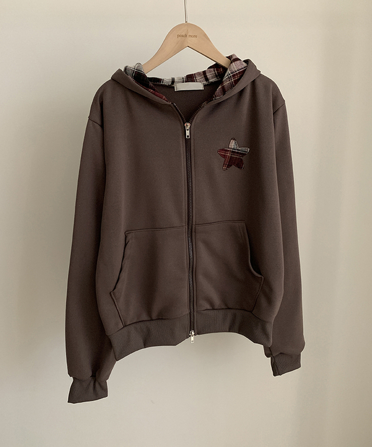 スターチェックフードルーズジップアップ