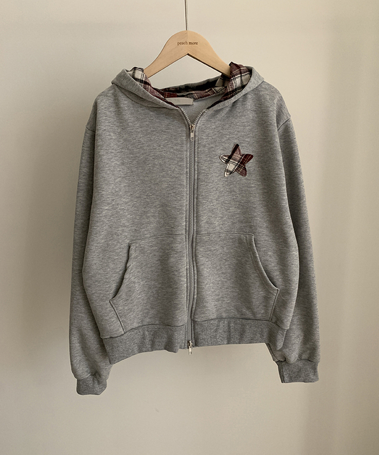 スターチェックフードルーズジップアップ