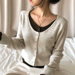 レイヤードバイカラーペンダントカーディガン LIGHT BEIGE