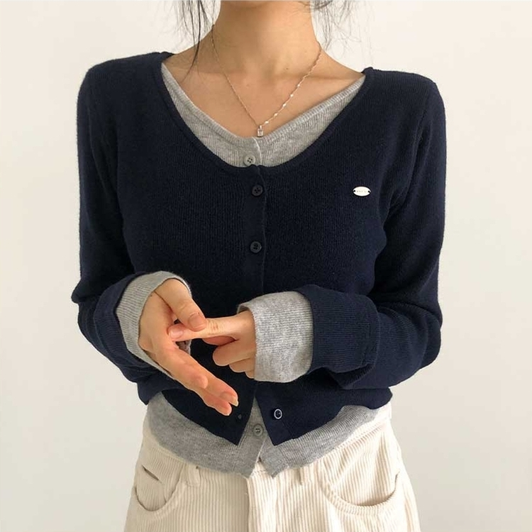 レイヤードバイカラーペンダントカーディガン NAVY