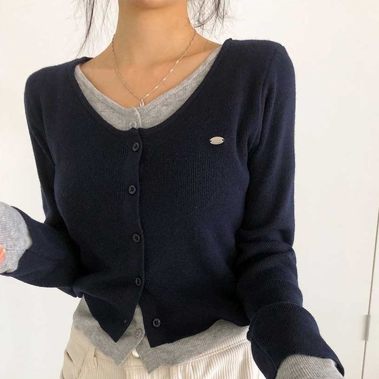 レイヤードバイカラーペンダントカーディガン NAVY