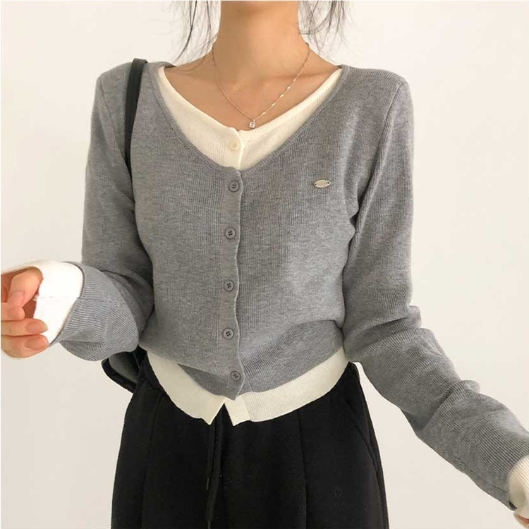 レイヤードバイカラーペンダントカーディガン GREY