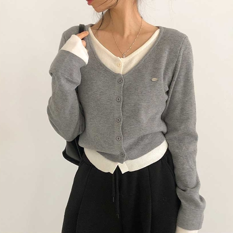 レイヤードバイカラーペンダントカーディガン GREY