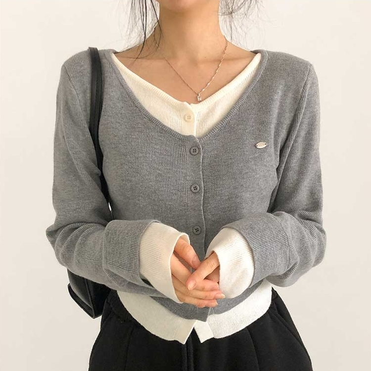 レイヤードバイカラーペンダントカーディガン GREY